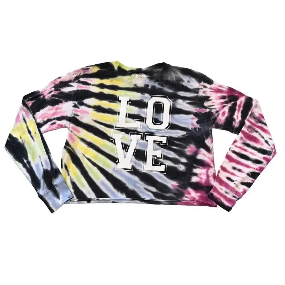 Self Esteem Womens Crop Top T Shirt Top Tie Dye LOVE Long Sleeve Pullover Medium